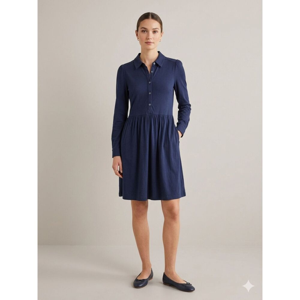 Boden Navy Cotton Modal Jersey Shirt Dress | Dark Academia Minimalist Pocket 8R